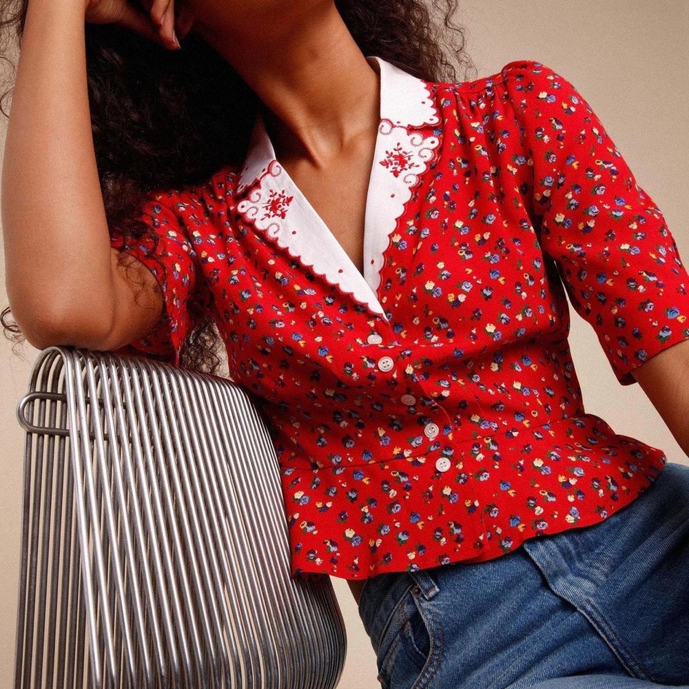 BNWOT Rouje Anas Top in red floral size 34